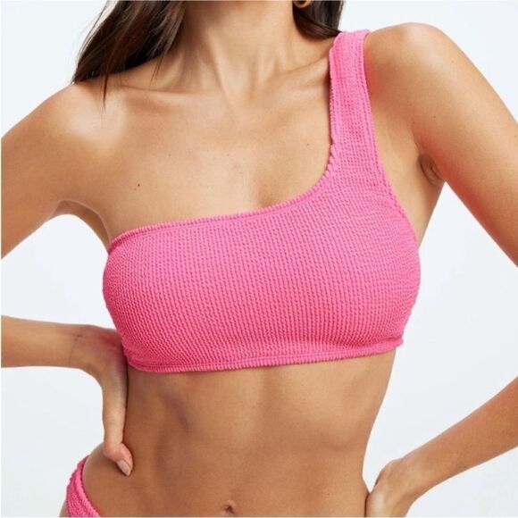 Good American NWT Always Fits One Shoulder Bikini in Bright Pink Size S/M - Picture 3 of 9